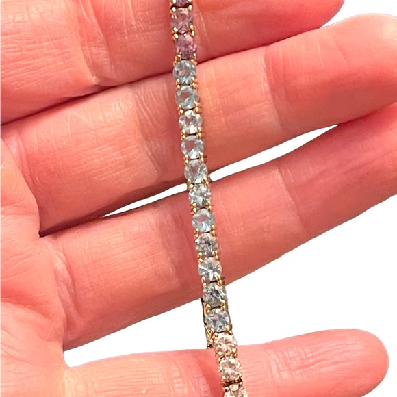 Lovely multi color crystal Simulated stone gold plt Sterling silver bracelet - Picture 8 of 8